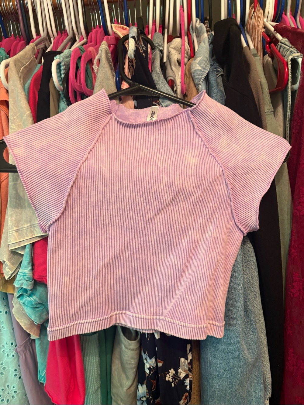 Lilac Ribbed Short Sleeve Crop Top